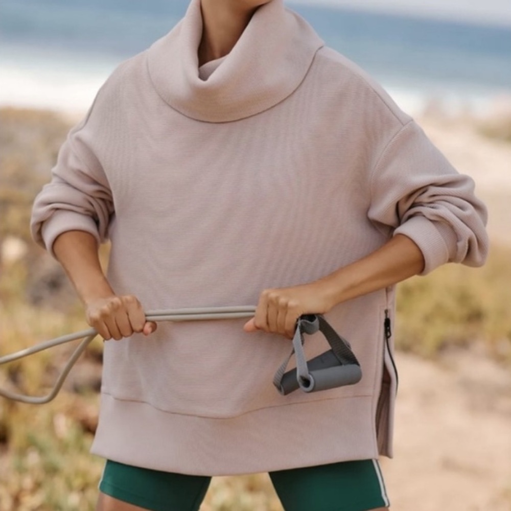 Varley Milton Ribbed Sweatshirt Side Zips Mushroom Size XS